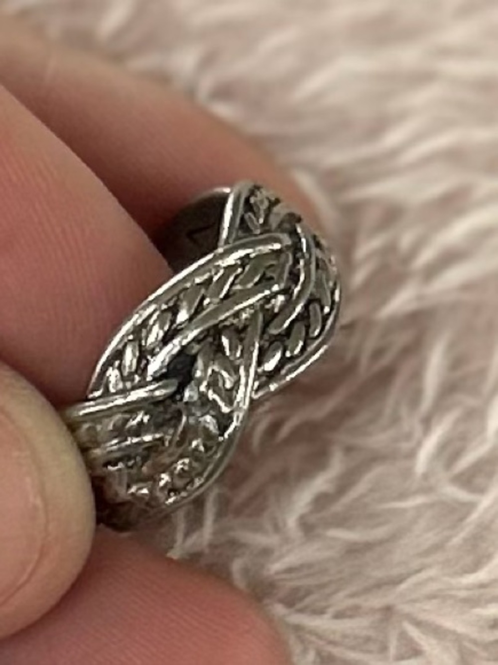 Boho Braided Celtic Knot Ring Size 7 Silver Tone Y2K Statement